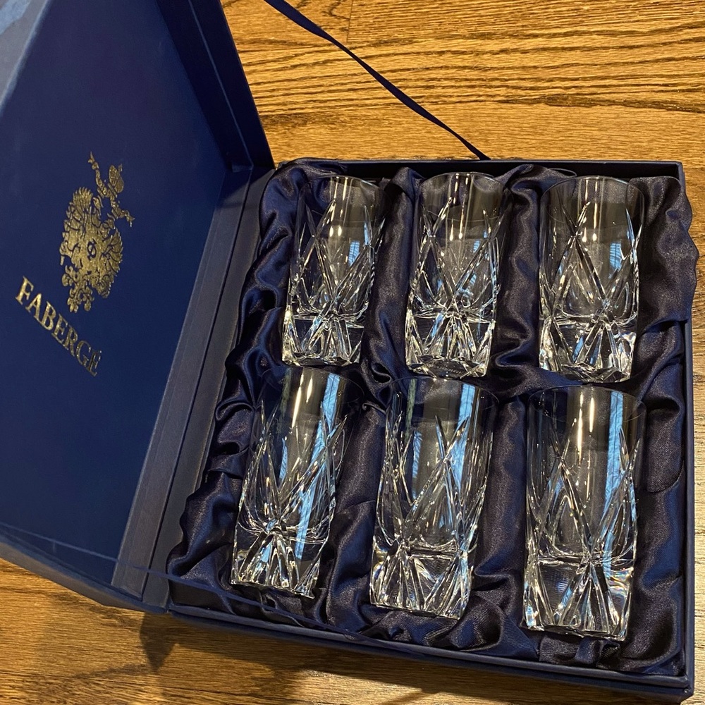 6 Faberge Atelier Crystal Shot glasses